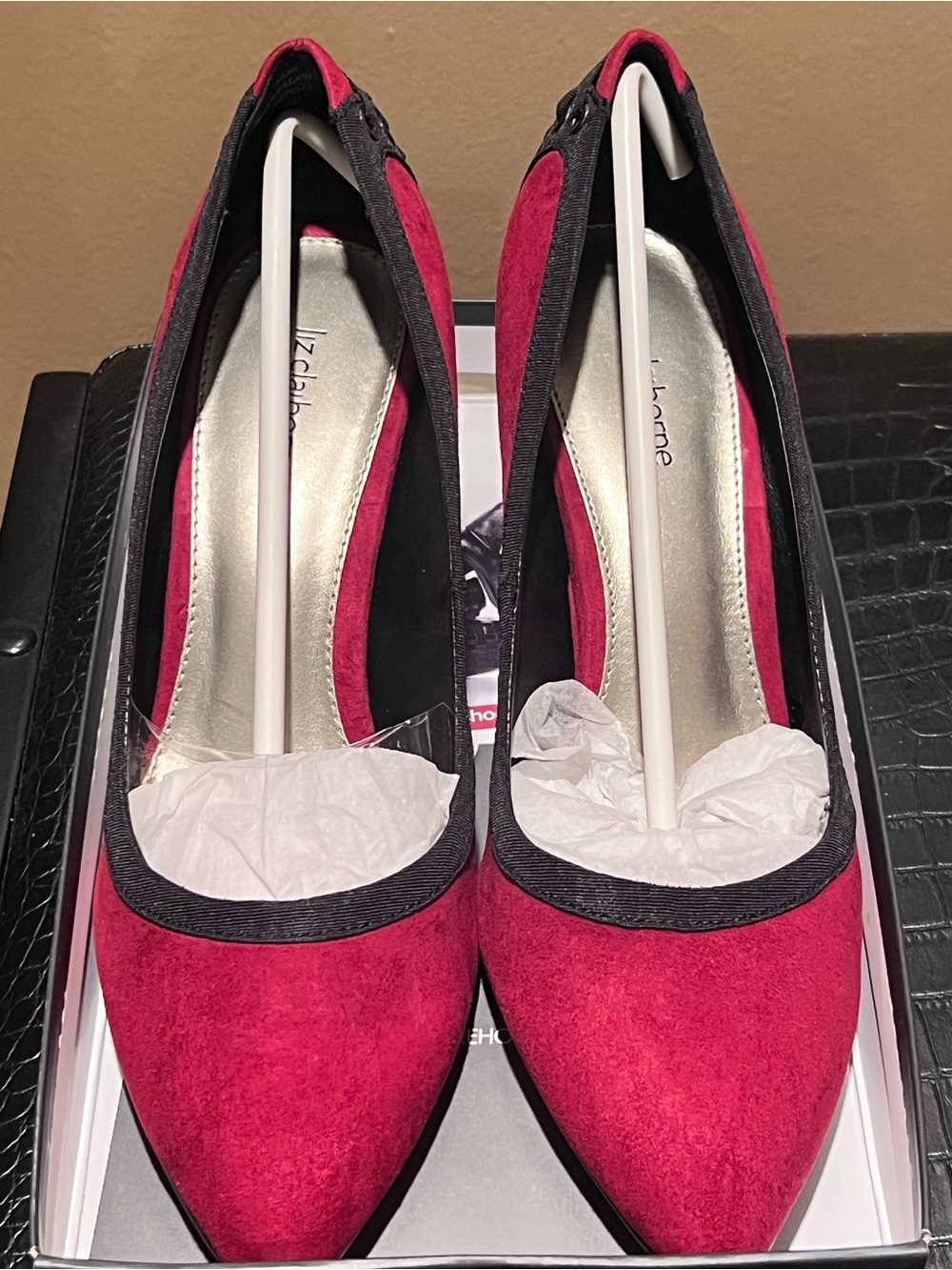 Liz Claiborne Red and Black Pointed-Toe Pumps